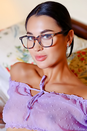 Victoria Mur Elegant Beauty Looks Effortlessly Graceful In Delicate Lavender Lingerie