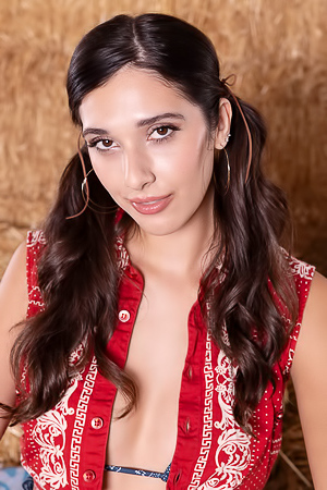 Aria Sloane American Brunette Swishes Her Long Pigtails With A Sassy Smile